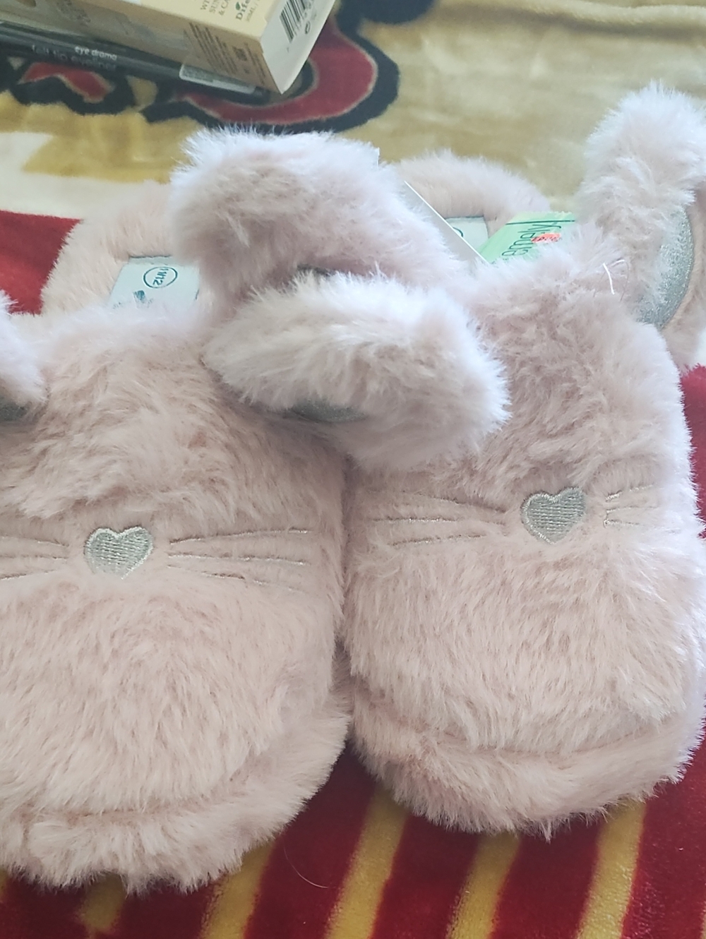 Kids Pink Fuzzy Bunny Slippers 11/12